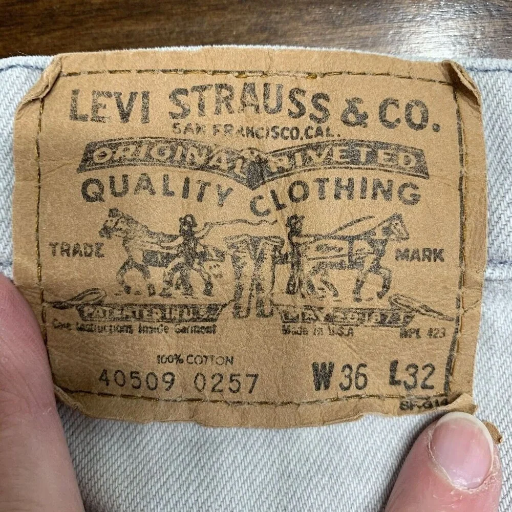 Vintage Levi's Size 36 X 32 Straight Leg Distressed Jeans Black Tag Tab Mens USA